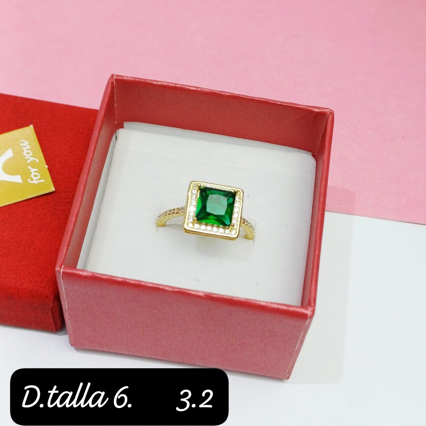 Anillo cuadrado verde | 6 US