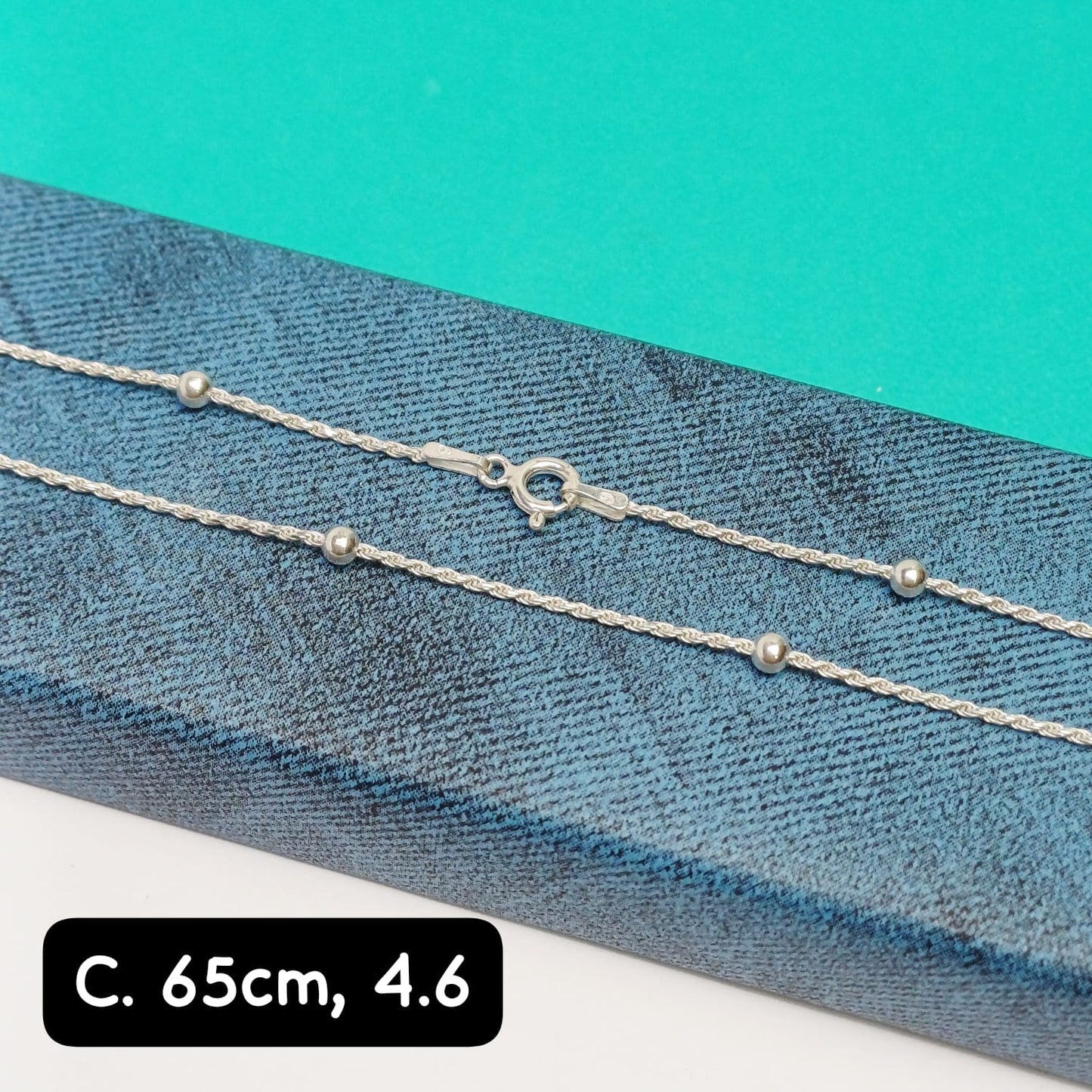 Cadena eslabón lacito con bolita | 65 cm - 1 mm