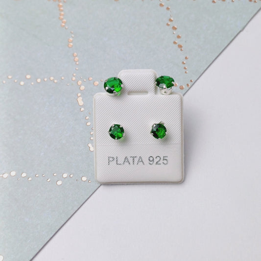 P1053_39  - aretes de broquel tipo teléfono con zirconia verde.