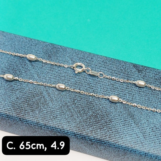 Cadena eslabón entorchado con bolita | 65 cm - 1 mm