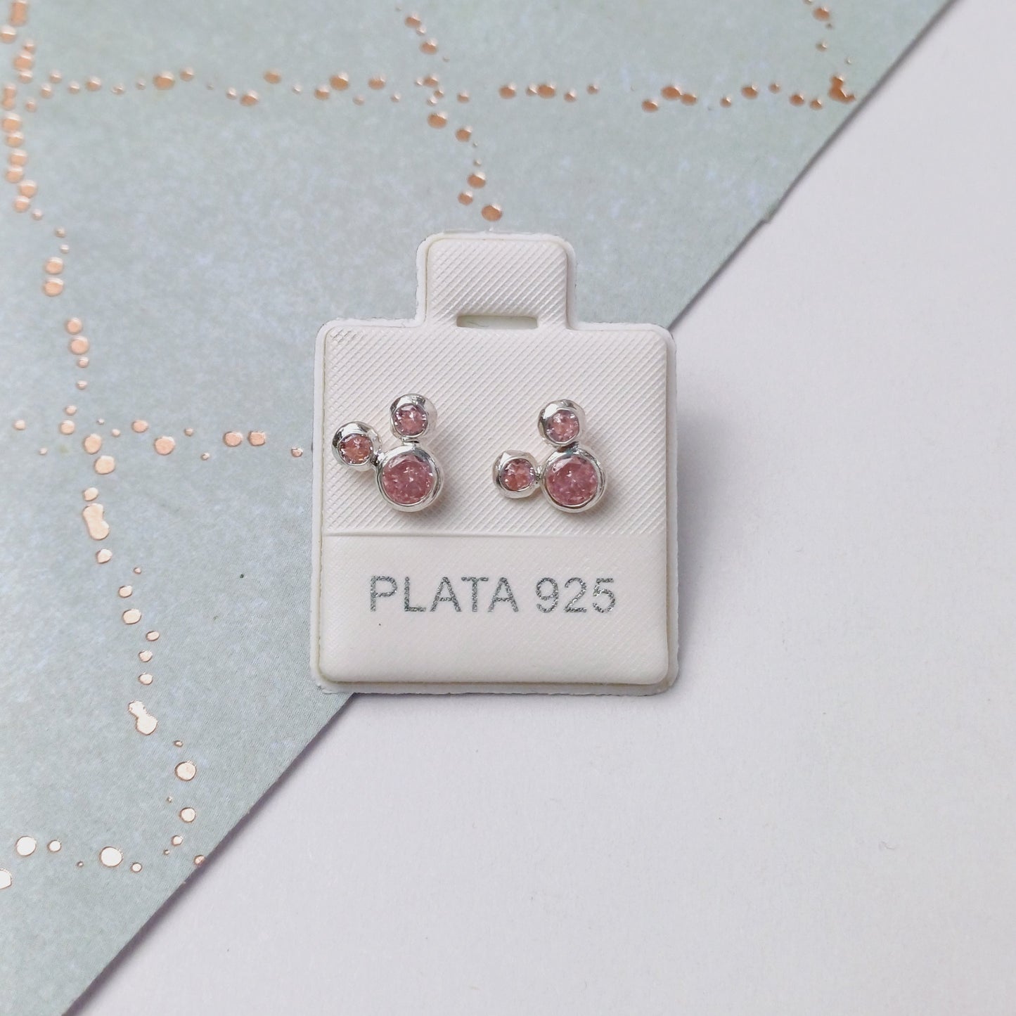 P1079_41  - aretes de broquel de mickey mouse zirconia rosada.