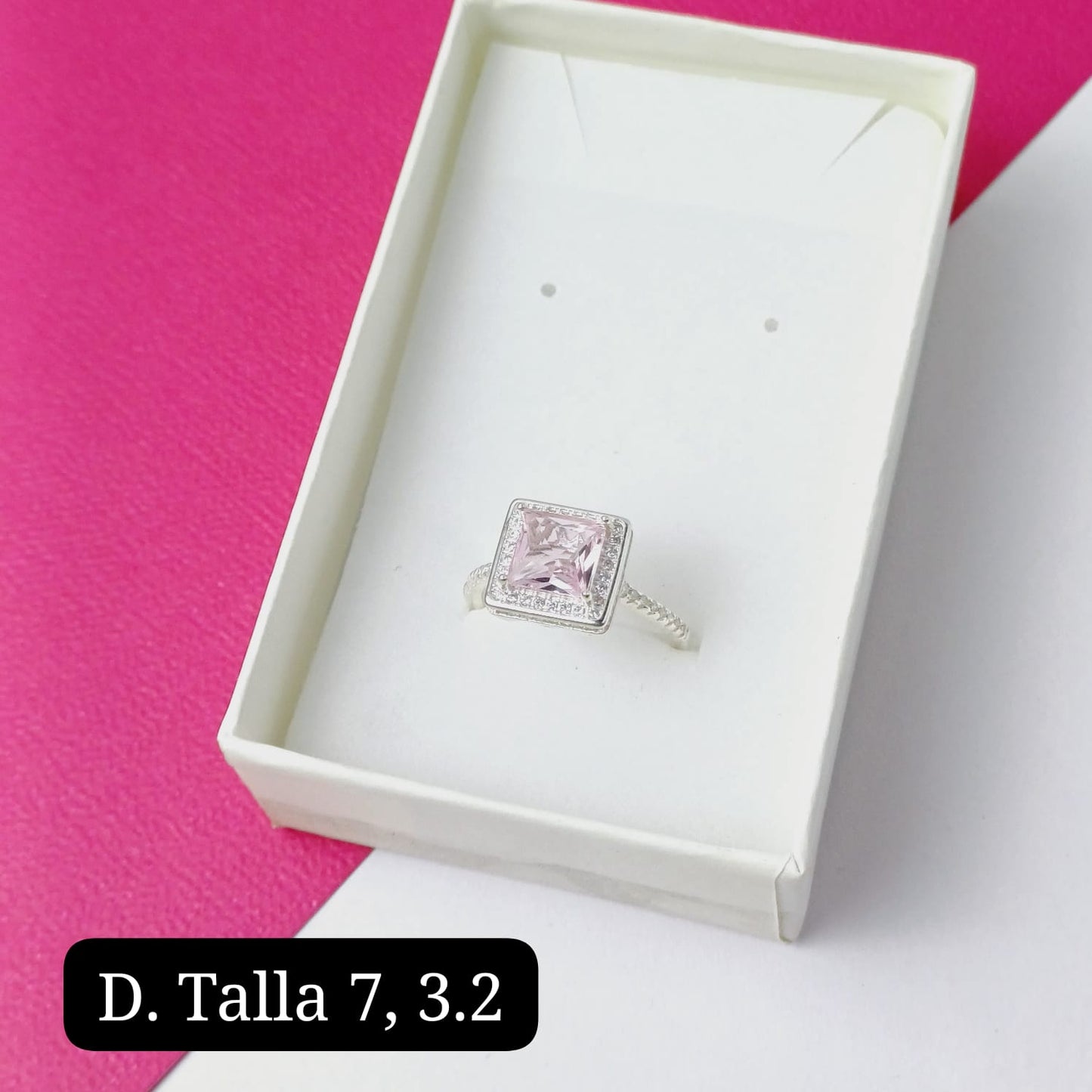 PDA70  - Anillo cuadrado rosado  | 7US